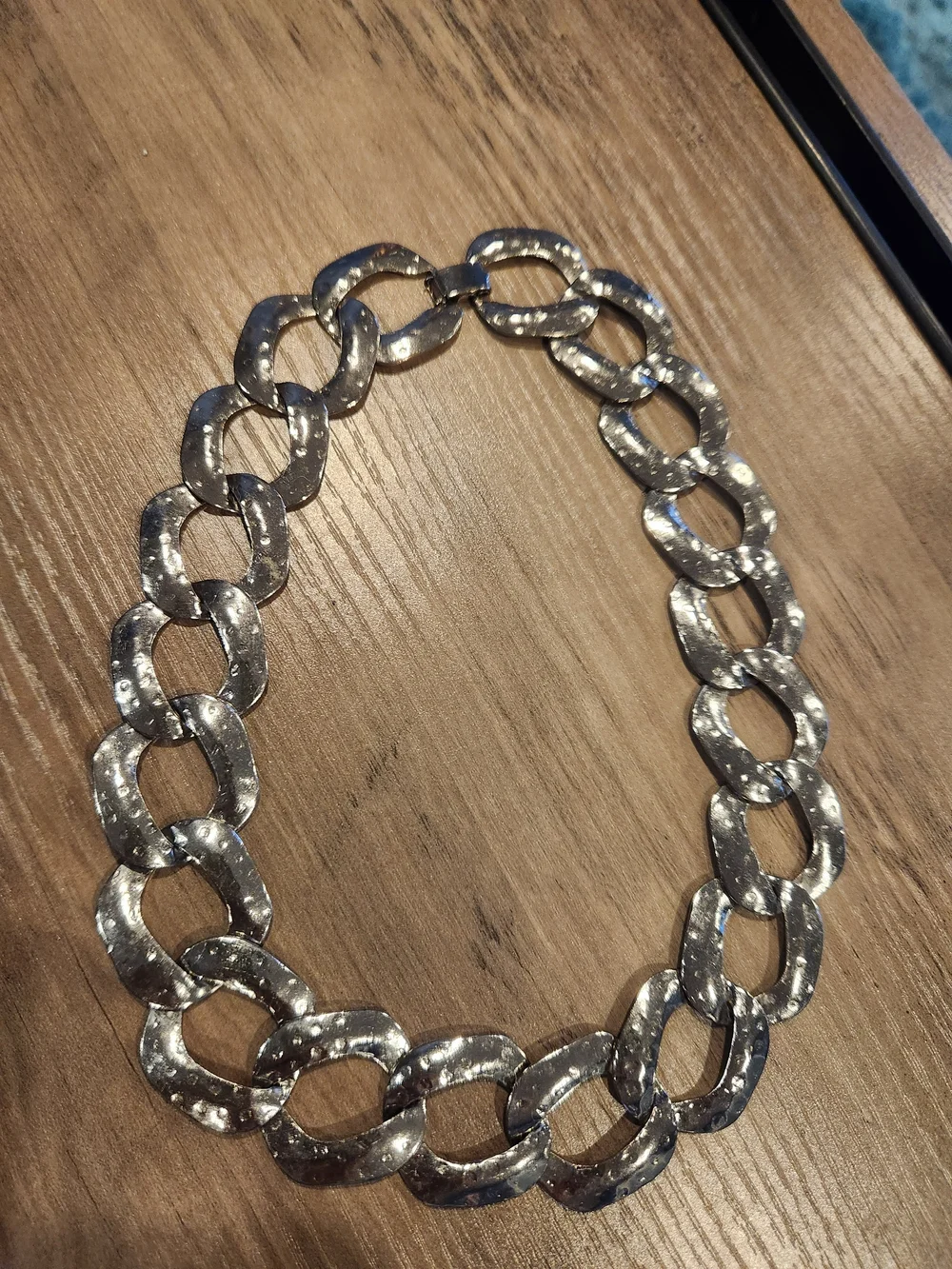 Vintage Silver Hammered Curb Link Necklace 8
